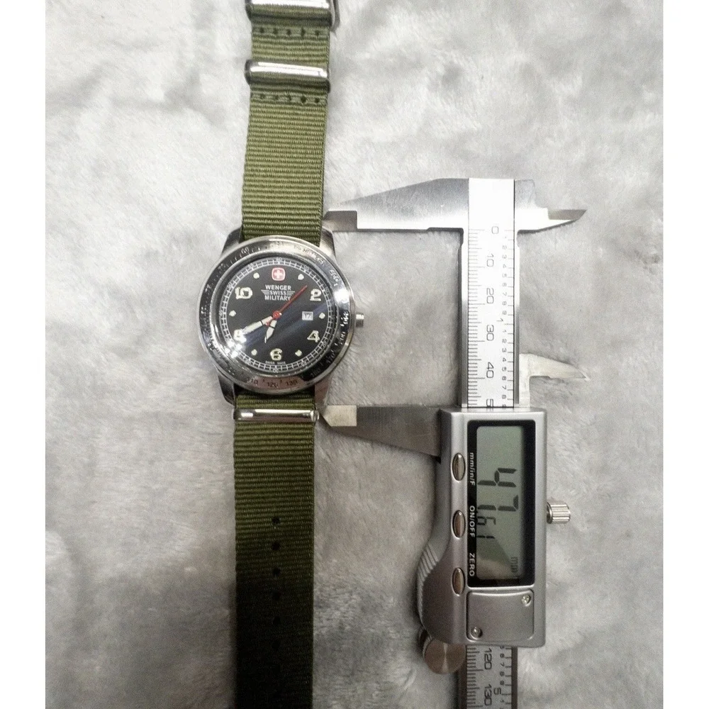 Wenger Swiss Military Mens 38mm Watch Black Dial Tachymeter New Battery Strap